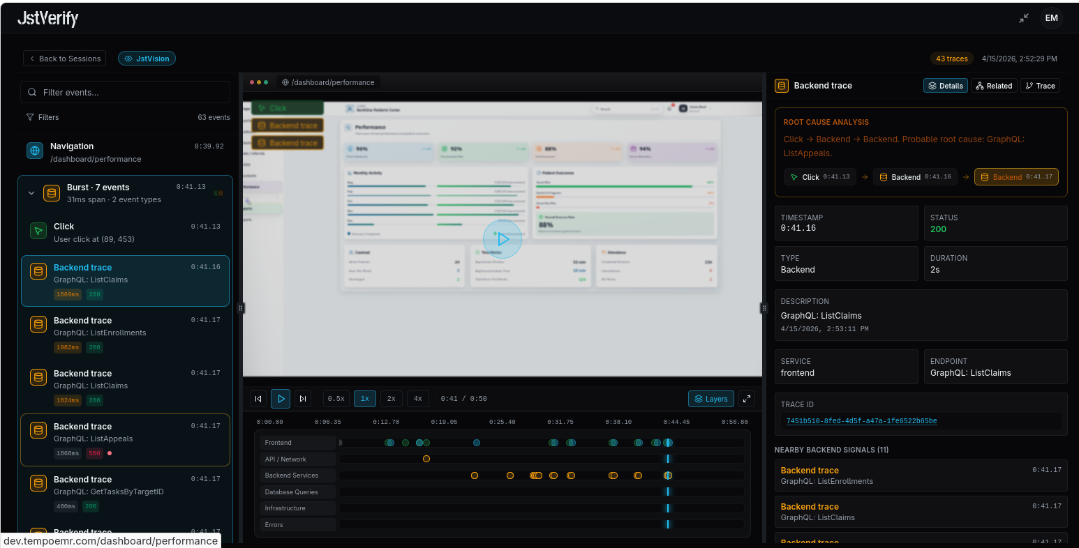 Session replay + trace details